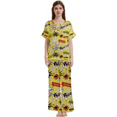 Cartoon Comics Pattern Short Sleeve Long Pants Satin Pajamas Set by Posterlux