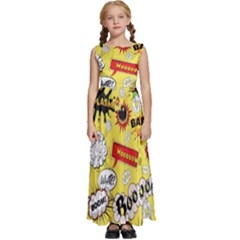 Cartoon Comics Pattern Kids  Satin Sleeveless Maxi Dress by Posterlux