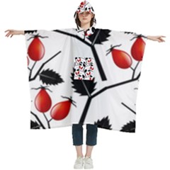 Rose Hip Pattern Branches Autumn Women s Hooded Rain Ponchos by Hannah976