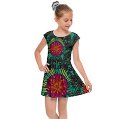 Mid Century Retro Floral 1970s 1960s Pattern 72 Kids  Cap Sleeve Dress by violetheavensky
