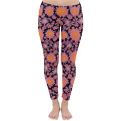 Mid Century Retro Floral 1970s 1960s Pattern 74 Classic Winter Leggings by violetheavensky