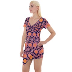 Mid Century Retro Floral 1970s 1960s Pattern 74 Short Sleeve Asymmetric Mini Dress by violetheavensky