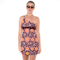 Mid Century Retro Floral 1970s 1960s Pattern 74 One Shoulder Ring Trim Bodycon Dress by violetheavensky
