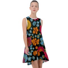 Mid Century Retro Floral 1970s 1960s Pattern 77 Frill Swing Dress by violetheavensky