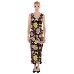 Mid Century Retro Floral 1970s 1960s Pattern 84 Fitted Maxi Dress by violetheavensky