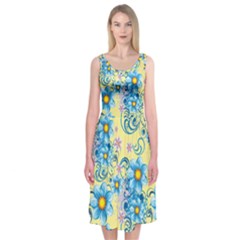 Flowers Bloom Blossom Petals Plant Midi Sleeveless Dress by Posterlux