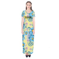 Flowers Bloom Blossom Petals Plant Short Sleeve Maxi Dress by Posterlux