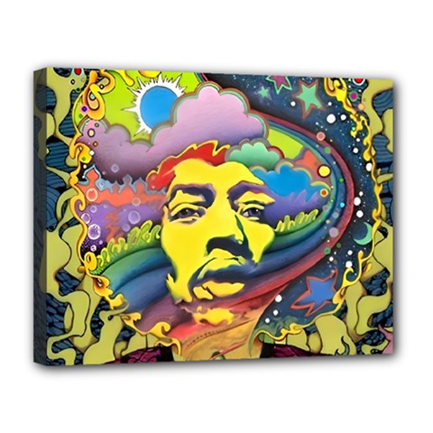 Psychedelic Rock Jimi Hendri Canvas 14  X 11  (stretched) by Tsamara