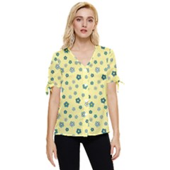 Flowers Bloom Blossom Petals Flora Bow Sleeve Button Up Top by Tsamara