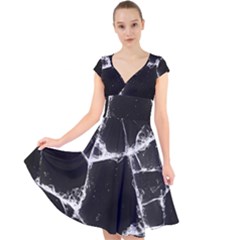Dark Patch Art Crack Construction Cap Sleeve Front Wrap Midi Dress by Tsamara