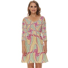 Abstract Pattern Design Scrapbooking Shoulder Cut Out Zip Up Dress by Paksenen