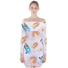 Bluey, Bluey Merch, Bluey Pattern, Bluey Bluey, Bingo, Bluey Design, Bluey Dog Long Sleeve Off Shoulder Dress by avitendut