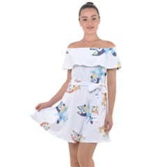 Bluey, Bluey Merch, Bluey Pattern, Bluey Bluey, Bingo, Bluey Design, Bluey Dog Off Shoulder Velour Dress by avitendut