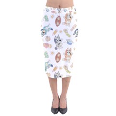 Bluey, Bluey Merch, Bluey Pattern, Bluey Bluey, Bingo, Bluey Design, Bluey Dog Velvet Midi Pencil Skirt by avitendut