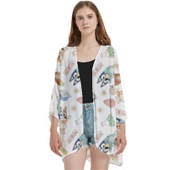 Bluey, Bluey Merch, Bluey Pattern, Bluey Bluey, Bingo, Bluey Design, Bluey Dog Open Front 3/4 Sleeve Batwing Chiffon Cardigan Kimono by avitendut