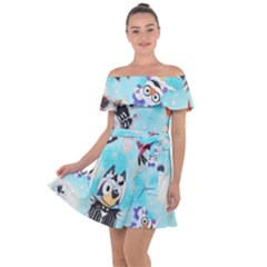 Bluey, Bluey Merch, Bluey Pattern, Bluey Bluey, Bingo, Bluey Design, Bluey Dog Off Shoulder Velour Dress by avitendut
