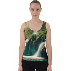 Waterfall Rocks Jungle Forest Velvet Tank Top by Anend