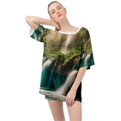 Waterfall Rocks Jungle Forest Oversized Chiffon Top by Anend