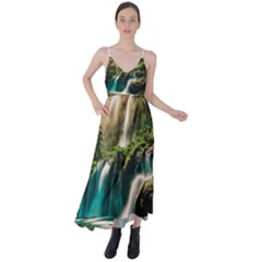 Waterfall Rocks Jungle Forest Tie Back Maxi Dress by Anend