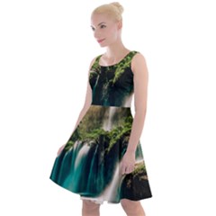 Waterfall Rocks Jungle Forest Knee Length Skater Dress by Anend