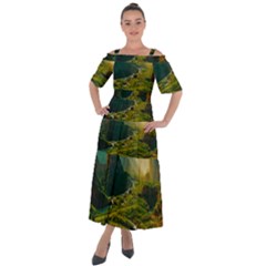 Mountains Trees Forest Shoulder Straps Boho Maxi Dress  by Anend