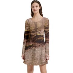 Path Trees Forest Fantasy Long Sleeve Velour Skater Dress by Anend