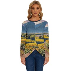 Sunflowers Flowers Nature Long Sleeve Crew Neck Pullover Top by Anend