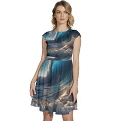 Ocean Sea Waves Cap Sleeve High Waist Dress by Anend