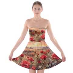 Roses Flower Field Sunset Nature Strapless Bra Top Dress by Anend