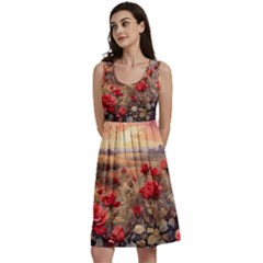 Roses Flower Field Sunset Nature Classic Skater Dress by Anend