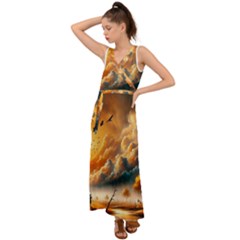 Nature Storm Painting V-neck Chiffon Maxi Dress by Anend