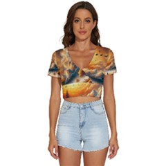 Nature Storm Painting V-neck Crop Top by Anend