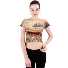 Tulips Field Tree Crew Neck Crop Top by Anend