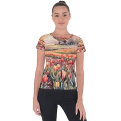 Tulips Field Tree Short Sleeve Sports Top  by Anend