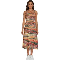 Tulips Field Tree Sleeveless Shoulder Straps Boho Dress by Anend
