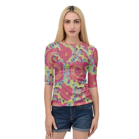 Mid Century Retro Floral 1970s 1960s Pattern 82 Quarter Sleeve Raglan T-shirt by violetheavensky