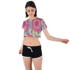 Mid Century Retro Floral 1970s 1960s Pattern 82 Tie Back Short Sleeve Crop T-shirt by violetheavensky