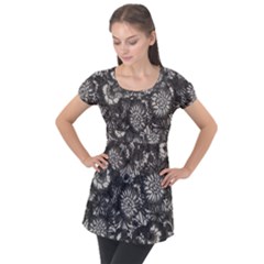 Mid Century Retro Floral 1970s 1960s Pattern 71 Puff Sleeve Tunic Top by violetheavensky