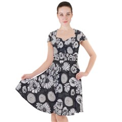 Mid Century Retro Floral 1970s 1960s Pattern 86 Cap Sleeve Midi Dress by violetheavensky