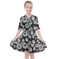Mid Century Retro Floral 1970s 1960s Pattern 86 Kids  All Frills Chiffon Dress by violetheavensky