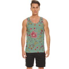 Mid Century Retro Floral 1970s 1960s Pattern 79 Men s Wide Collar Tank Top by violetheavensky