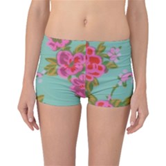 Mid Century Retro Floral 1970s 1960s Pattern 81 Boyleg Bikini Bottoms by violetheavensky