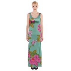 Mid Century Retro Floral 1970s 1960s Pattern 81 Thigh Split Maxi Dress by violetheavensky