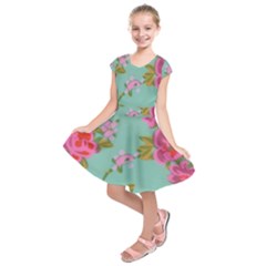Mid Century Retro Floral 1970s 1960s Pattern 81 Kids  Short Sleeve Dress by violetheavensky
