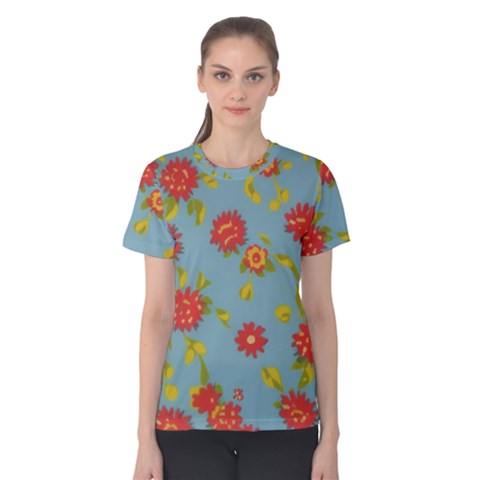 Mid Century Retro Floral 1970s 1960s Pattern 78 Women s Cotton T-shirt by violetheavensky