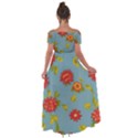 Mid Century Retro Floral 1970s 1960s Pattern 78 Off Shoulder Open Front Chiffon Dress View2