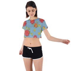 Mid Century Retro Floral 1970s 1960s Pattern 78 Tie Back Short Sleeve Crop T-shirt by violetheavensky