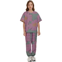 Mid Century Retro Floral 1970s 1960s Pattern 80 Kids  T-shirt And Pants Sports Set by violetheavensky