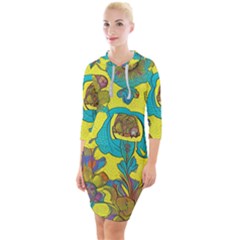 Mid Century Retro Floral 1970s 1960s Pattern 60 Quarter Sleeve Hood Bodycon Dress by violetheavensky