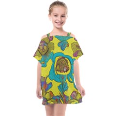 Mid Century Retro Floral 1970s 1960s Pattern 60 Kids  One Piece Chiffon Dress by violetheavensky